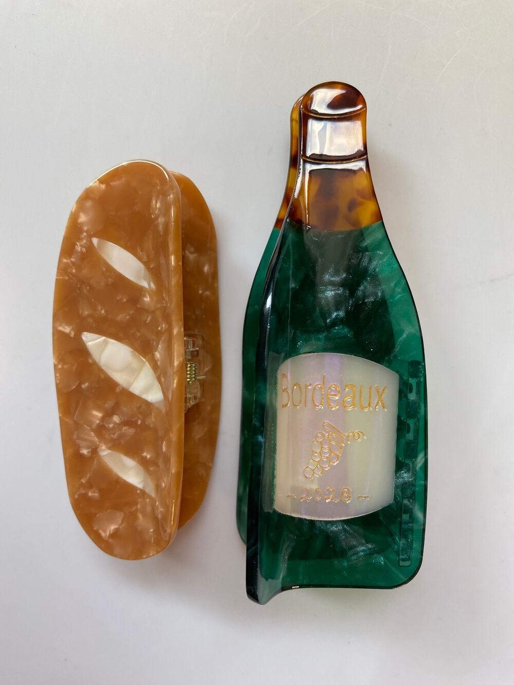 French Baguette & Bordeaux Wine Bottle Claw Clip Set 3-4"